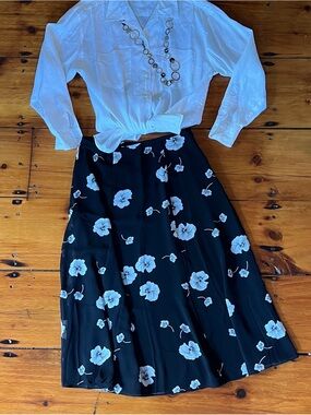 VTG 90s Liz Claiborne Collection Petites Chiffon Floral MIDI Skirt 14P